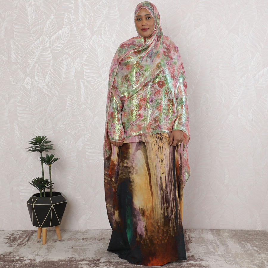 Blush Garden Pure Silk Chiffon Fabric with Floral Print and Iridescent Highlights, 110cm Width - Traditional Garbasaar, Piece of 2.0 Mtrs-D18623