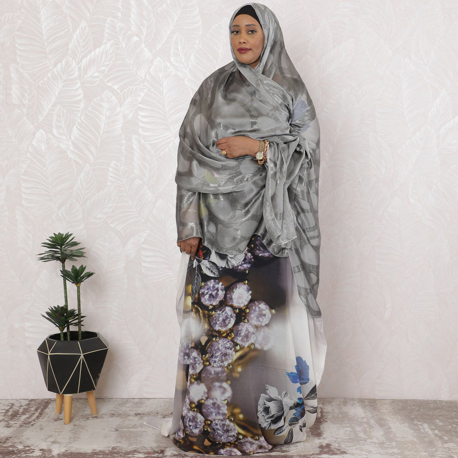 Monochrome Elegance Pure Fransawi Silk Chiffon Fabric with Abstract Design, 110cm Width - Traditional Garbasaar, Piece of 2.0 Mtrs-D18626 - Regal Fabrics