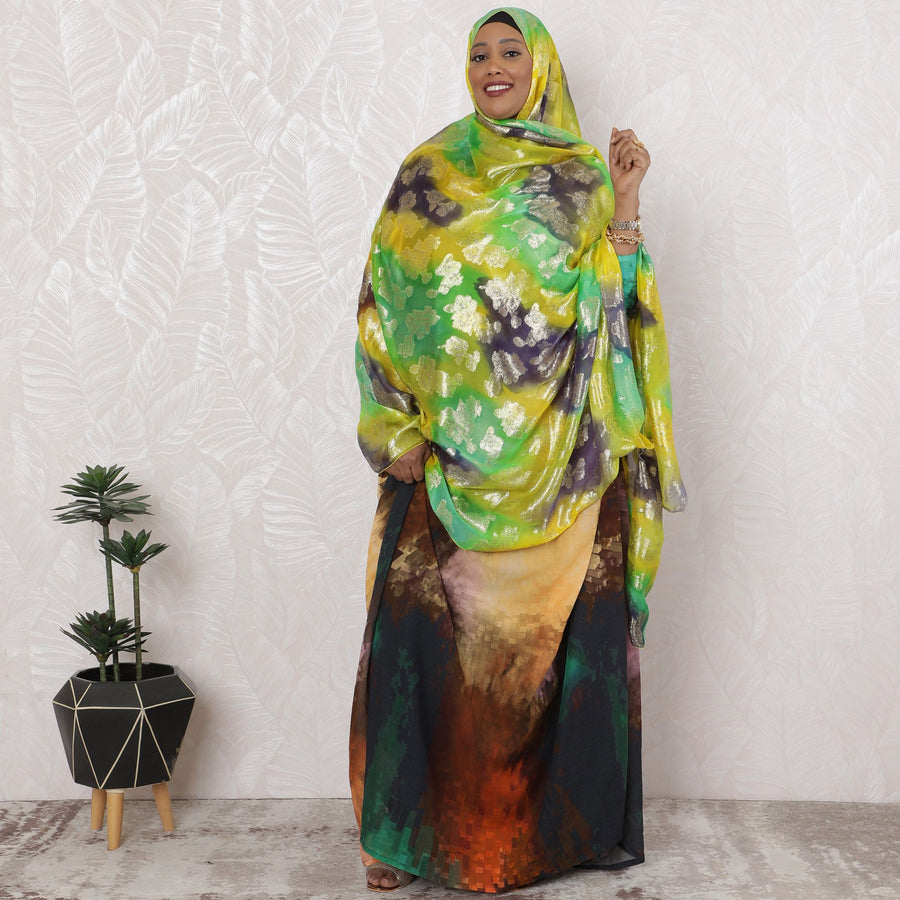 Spring Essence Pure Fransawi Silk Chiffon Fabric with Metallic Floral Motifs, 110cm Width - Traditional Garbasaar, Piece of 2.0 Mtrs-D18627 - Regal Fabrics