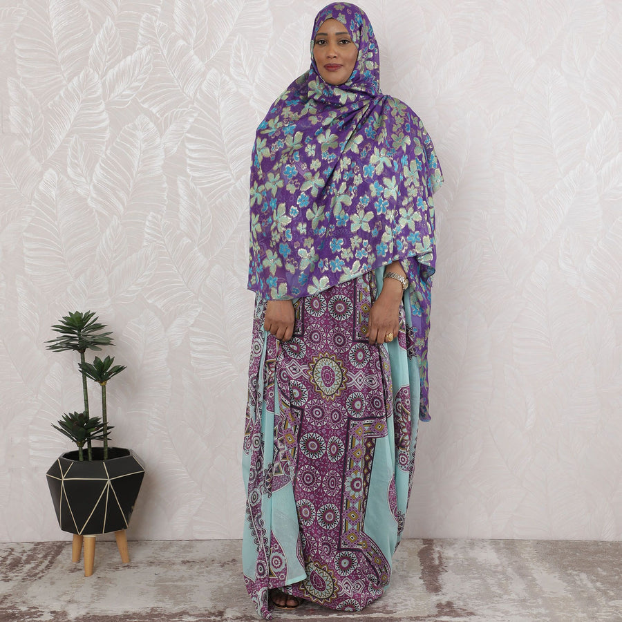 Enchanted Lilac Pure Silk Chiffon Fabric with Metallic Blue Floral Accents, 110cm Width - Traditional Garbasaar, Piece of 2.0 Mtrs-D18632