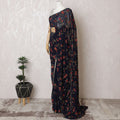Elegant Navy Blue Silk Chiffon Saree with Red Floral Embroidery & Stone Work - 5.5 mtrs-D18795 - Regal Fabrics