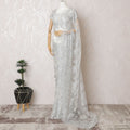 Silver Sequined Chantilly Lace Saree - French Metallic Design 110cm Width- 5.5 mtrs-D18799 - Regal Fabrics