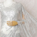 Silver Sequined Chantilly Lace Saree - French Metallic Design 110cm Width- 5.5 mtrs-D18799 - Regal Fabrics