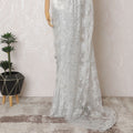 Silver Sequined Chantilly Lace Saree - French Metallic Design 110cm Width- 5.5 mtrs-D18799 - Regal Fabrics