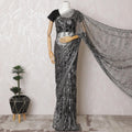 Black and Silver Chantilly Lace Saree - French Metallic Pattern 110cm Width-5.5 mtrs-D18800