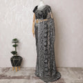 Black and Silver Chantilly Lace Saree - French Metallic Pattern 110cm Width-5.5 mtrs-D18800