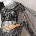 Black and Silver Chantilly Lace Saree - French Metallic Pattern 110cm Width-5.5 mtrs-D18800