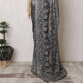 Black and Silver Chantilly Lace Saree - French Metallic Pattern 110cm Width-5.5 mtrs-D18800