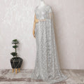 Elegant French Metallic Chantilly Lace Saree in Silver with Stone Work - 110cm Width-5.5 mtrs-D18801 - Regal Fabrics