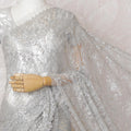 Elegant French Metallic Chantilly Lace Saree in Silver with Stone Work - 110cm Width-5.5 mtrs-D18801 - Regal Fabrics