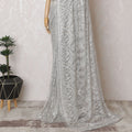 Elegant French Metallic Chantilly Lace Saree in Silver with Stone Work - 110cm Width-5.5 mtrs-D18801 - Regal Fabrics