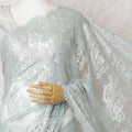 French Metallic Chantilly Lace Saree with Stone Work - Ice Blue, 110cm Width, 5.5M Length-D18802