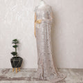 Light pink French Silver metallic Chantilly Lace Saree with Stone Accents - 110cm Width, 5.5M Piece-D18804