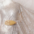 Light pink French Silver metallic Chantilly Lace Saree with Stone Accents - 110cm Width, 5.5M Piece-D18804