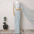 French Sky Blue Metallic Chantilly Lace Saree - Stone Work, 110cm Width, 5.5M Length-D18805 - Regal Fabrics