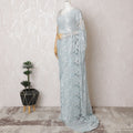 French Sky Blue Metallic Chantilly Lace Saree - Stone Work, 110cm Width, 5.5M Length-D18805 - Regal Fabrics