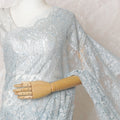 French Sky Blue Metallic Chantilly Lace Saree - Stone Work, 110cm Width, 5.5M Length-D18805 - Regal Fabrics