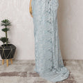 French Sky Blue Metallic Chantilly Lace Saree - Stone Work, 110cm Width, 5.5M Length-D18805 - Regal Fabrics