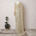 Golden French Metallic Chantilly Lace Saree - 110cm Width, Stone Work, 5.5M Piece-D18806
