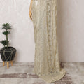 Golden French Metallic Chantilly Lace Saree - 110cm Width, Stone Work, 5.5M Piece-D18806