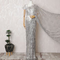 Sterling Silver French Chantilly Lace Saree with Elegant Stone Work - 110cm Width, 5.5M Piece-D18809 - Regal Fabrics