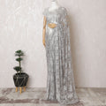 Sterling Silver French Chantilly Lace Saree with Elegant Stone Work - 110cm Width, 5.5M Piece-D18809 - Regal Fabrics