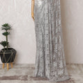 Sterling Silver French Chantilly Lace Saree with Elegant Stone Work - 110cm Width, 5.5M Piece-D18809 - Regal Fabrics