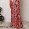Ruby Red French Metallic Chantilly Lace Saree - Exquisite Stone Embellishments, 110cm Width, 5.5M Length-D18810
