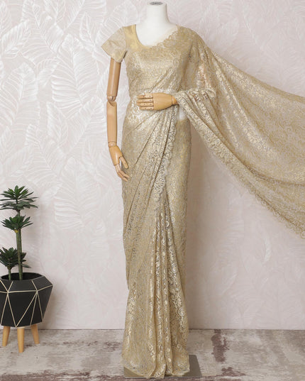 Golden Elegance French Metallic Chantilly Lace Saree - 110cm Width, 5.5M Length-D18813 - Regal Fabrics