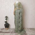 Olive Gold French Metallic Chantilly Lace Saree - Stone Work Detailing, 110cm Width, 5.5M Length-D18815 - Regal Fabrics