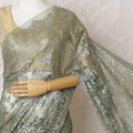 Olive Gold French Metallic Chantilly Lace Saree - Stone Work Detailing, 110cm Width, 5.5M Length-D18815 - Regal Fabrics