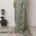 Olive Gold French Metallic Chantilly Lace Saree - Stone Work Detailing, 110cm Width, 5.5M Length-D18815 - Regal Fabrics