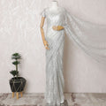 Moonlight Mist French Metallic Chantilly Lace Saree - Exquisite Stone Embellishments, 110cm Width, 5.5M Length-D18816 - Regal Fabrics