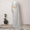 Moonlight Mist French Metallic Chantilly Lace Saree - Exquisite Stone Embellishments, 110cm Width, 5.5M Length-D18816 - Regal Fabrics