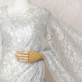 Moonlight Mist French Metallic Chantilly Lace Saree - Exquisite Stone Embellishments, 110cm Width, 5.5M Length-D18816 - Regal Fabrics