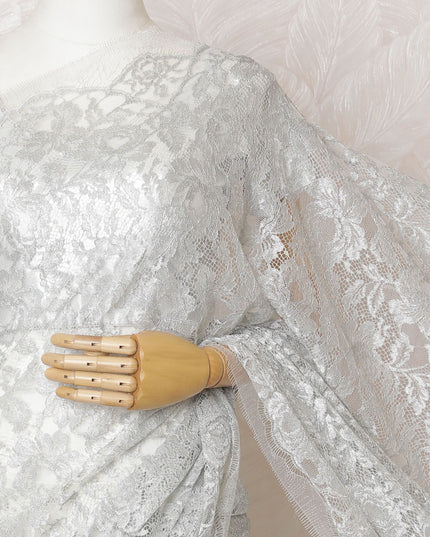 Moonlight Mist French Metallic Chantilly Lace Saree - Exquisite Stone Embellishments, 110cm Width, 5.5M Length-D18816 - Regal Fabrics
