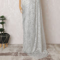 Moonlight Mist French Metallic Chantilly Lace Saree - Exquisite Stone Embellishments, 110cm Width, 5.5M Length-D18816 - Regal Fabrics