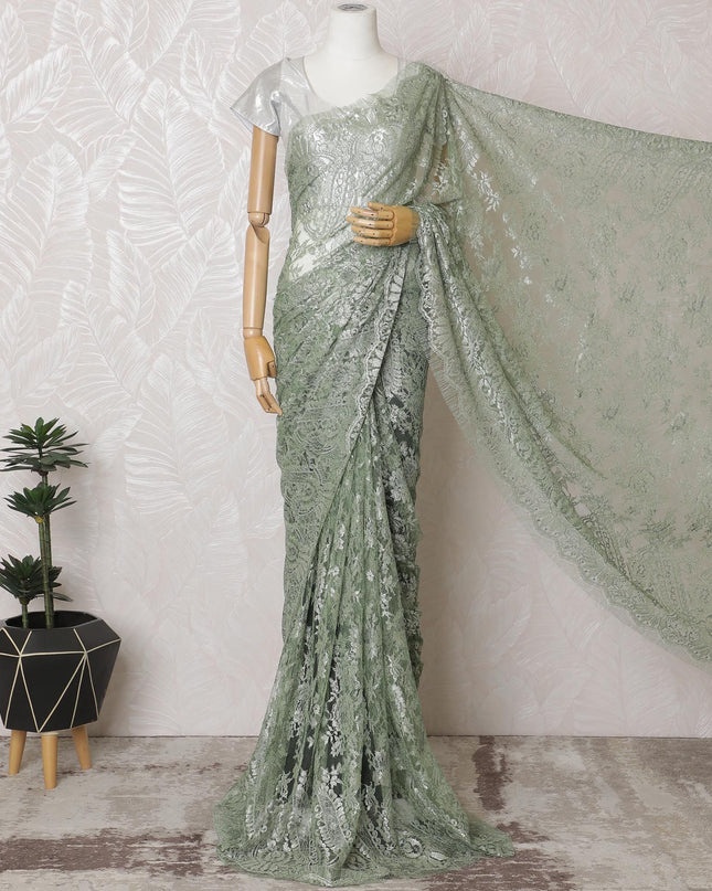 Enchanted Forest French Metallic Chantilly Lace Saree - 110cm Width, 5.5M Length-D18818