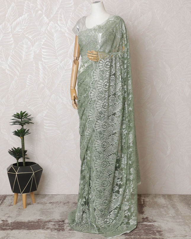 Enchanted Forest French Metallic Chantilly Lace Saree - 110cm Width, 5.5M Length-D18818