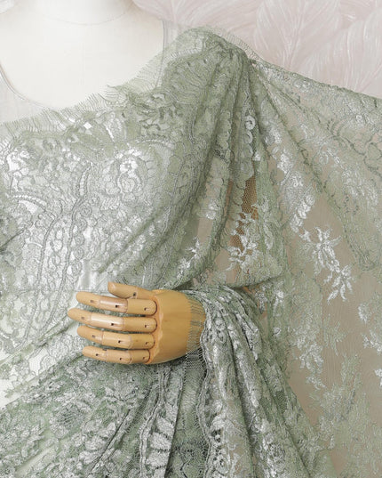 Enchanted Forest French Metallic Chantilly Lace Saree - 110cm Width, 5.5M Length-D18818