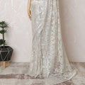 Platinum Grace French Metallic Chantilly Lace Saree - Stone Accents, 110cm Width, 5.5M Length-D18819