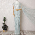 Serene Seafoam French Metallic Chantilly Lace Saree - 110cm Width, 5.5M Length-D18820 - Regal Fabrics