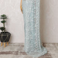 Serene Seafoam French Metallic Chantilly Lace Saree - 110cm Width, 5.5M Length-D18820 - Regal Fabrics