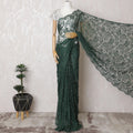 Emerald Enchantment French Chantilly Lace Saree - Stone Work, 110cm Width, 5.5M Length-D18821