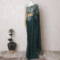 Hunter's Night French Chantilly Lace Saree with Stone Work - 110cm Width, 5.5M Length-D18822