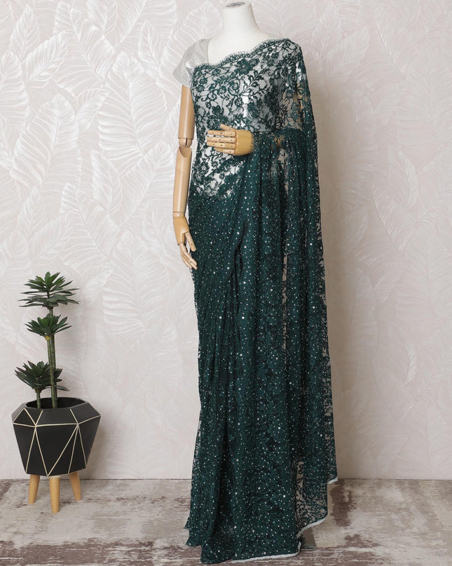 Hunter's Night French Chantilly Lace Saree with Stone Work - 110cm Width, 5.5M Length-D18822