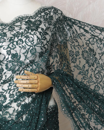 Hunter's Night French Chantilly Lace Saree with Stone Work - 110cm Width, 5.5M Length-D18822