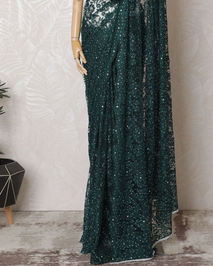 Hunter's Night French Chantilly Lace Saree with Stone Work - 110cm Width, 5.5M Length-D18822