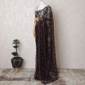 Cosmic Onyx French Chantilly Lace Saree with Stone Work - 110cm Width, 5.5M Length-D18824