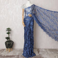 Midnight Sapphire French Two-Tone Chantilly Lace Saree with Stone Work - 110cm Width, 5.5M Length-D18829 Regal Fabrics